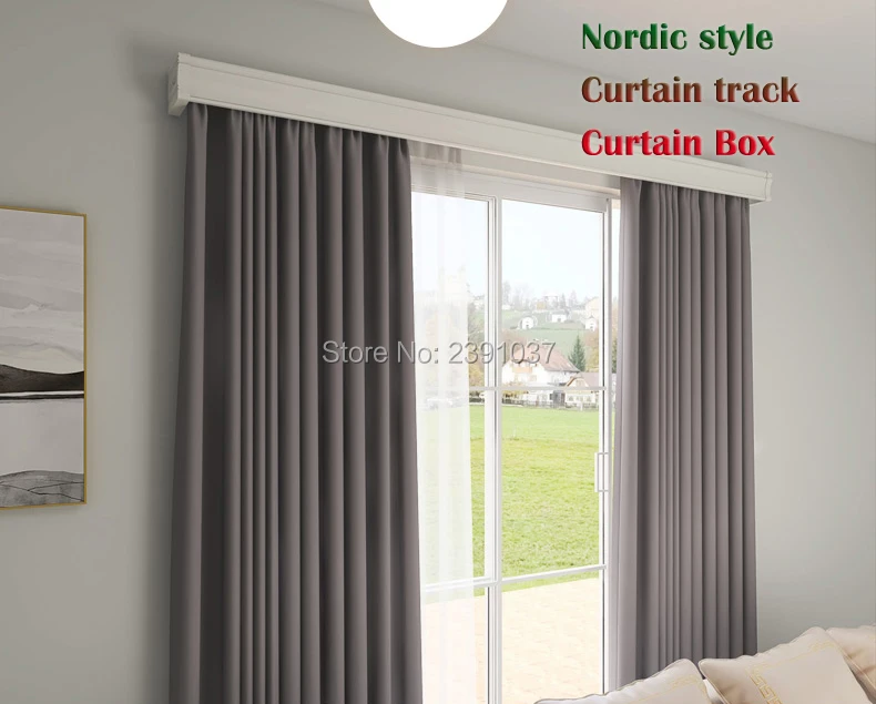 Nordic Style White Curtain Box, Baffle Creative Curtain Track Box, Double Straight Rail Hook, Thick Aluminum Alloy Slide Rail