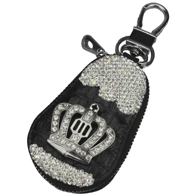 Rhinestones Car Key Holder Storage Case Crystal Diamond Keychains Key Cover Remote Key Bag with Crown Interior Accessories