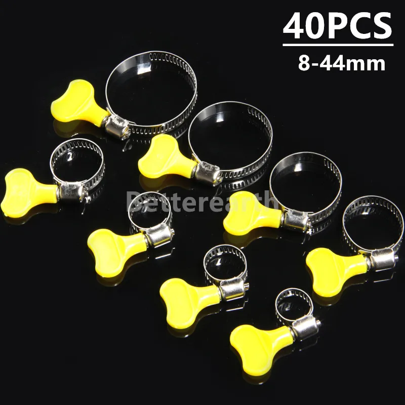 

40PCS 8 Sizes Stainless Steel Pipe Hose Clips Spring Clamps Fuel Line Hose Water Pipe Air Tube Set Assortment 8-44mm