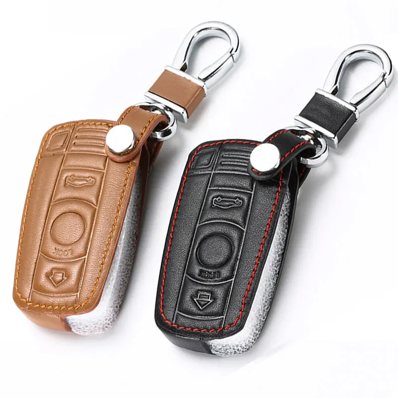 Leather Car Key Cases Key Holder KeyChain Cover for BMW E90 E60 E70 E87 3 5 6 Series M3 M5 X1 X5 X6 Z4 Smart Remote Controller