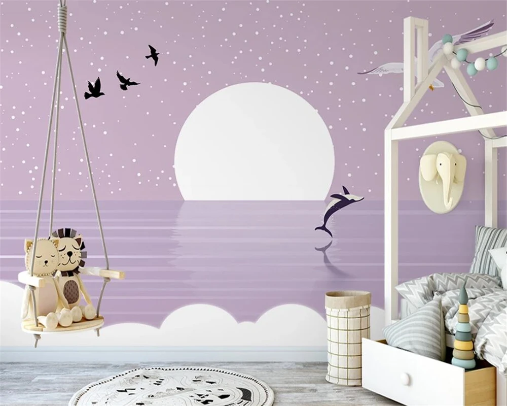 beibehang Customized modern Nordic hand-painted valley hot air balloon children's room background papel de parede 3d wallpaper