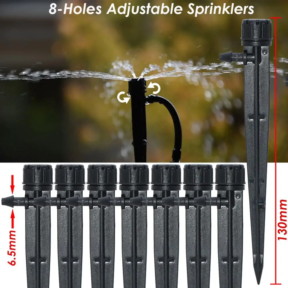 SPRYCLE 50PCS Garden 360 Degree Adjustable Sprinkler Watering Drip Irrigation Dripper Nozzles w/ Stake 4/7mm Hose Greenhouse