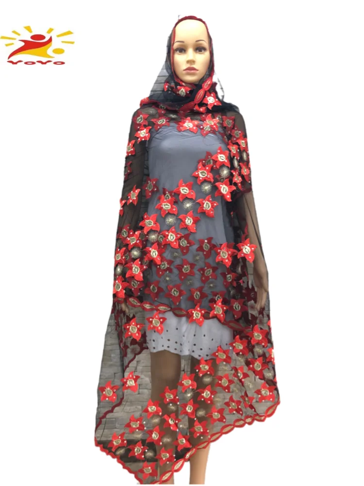 

African Fashion Muslim Turban Women Big Size Net Scarf Islamic Hijab Pashmina Embroider Ramadan Dubai Headband for Lady HB071