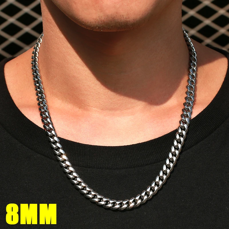 TUHE 6mm -14mm Wide Chains Necklaces Stainless Steel Cuban Link Chain For Men Hip Hop Jewelry