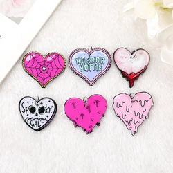 12Pcs Halloween Charms Horror Hottie Bloody Spooky Heart Acrylic Jewlery Findings For Earring Necklace Diy