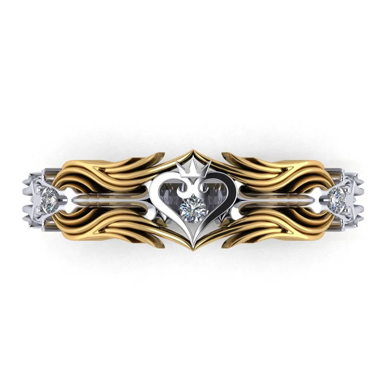 Anillo de dos tonos de corona de corazón de rey para mujer, joyería de compromiso de alta calidad para fiesta de boda, regalo de aniversario al por mayor