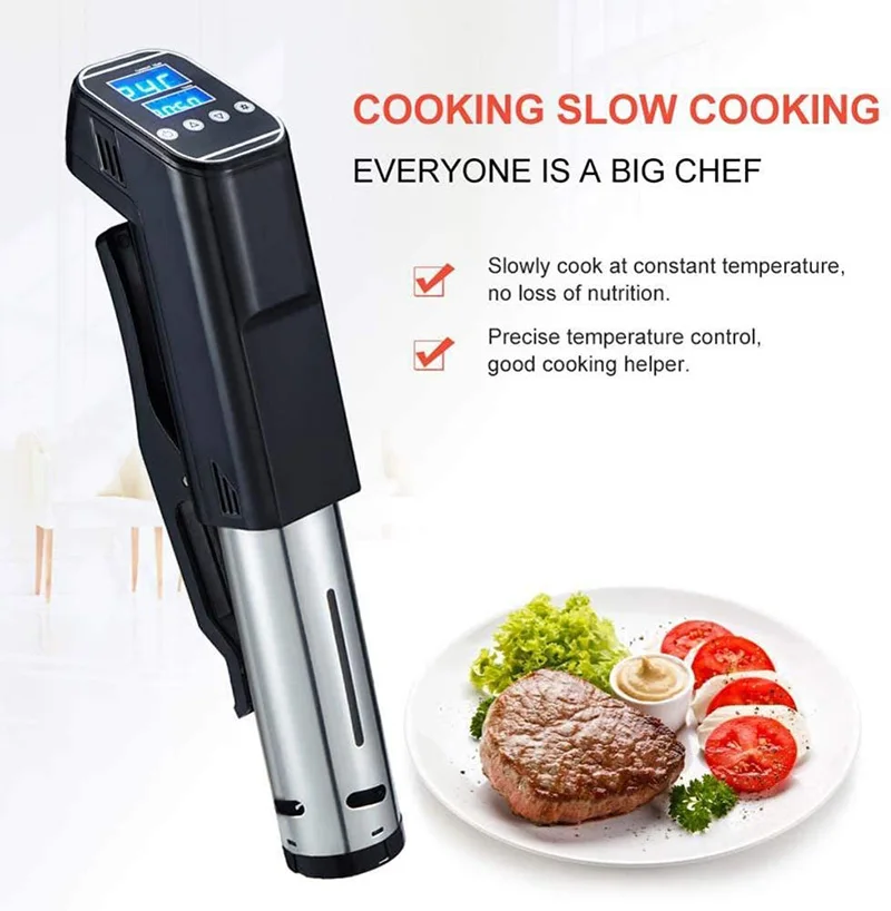 Portable Vacuum Slow Sous Vide Food Cooker 1000W Powerful Immersion Circulator Machine LCD Digital Timer Display Waterproof