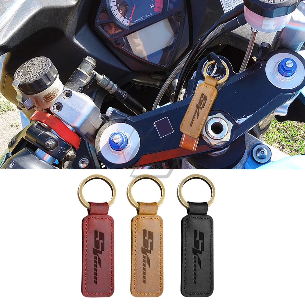 For Suzuki SV1000 SV1000S Key Motorcycle Cowhide Keychain Key Ring Case