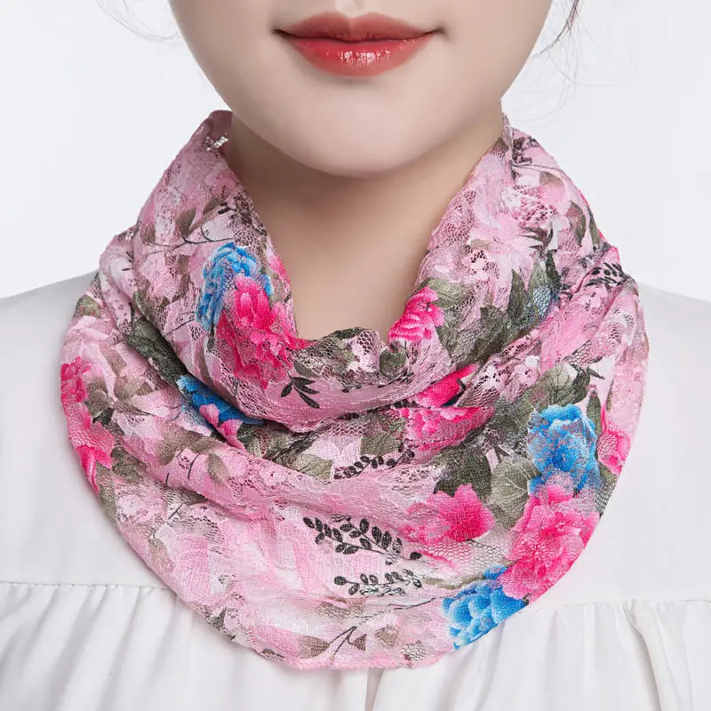 Korean Female Hollow Lace Butterfly Print Fake Collar Neck Guard Scarf Summer Sunscreen Sunshade Snood Thin Ice Silk Shawl P46