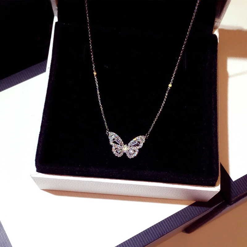 Huitan Delicate Butterfly Pendant Necklace with Shiny CZ Romantic Wedding Party Women\'s Neck Accessories Gift New Trendy Jewelry