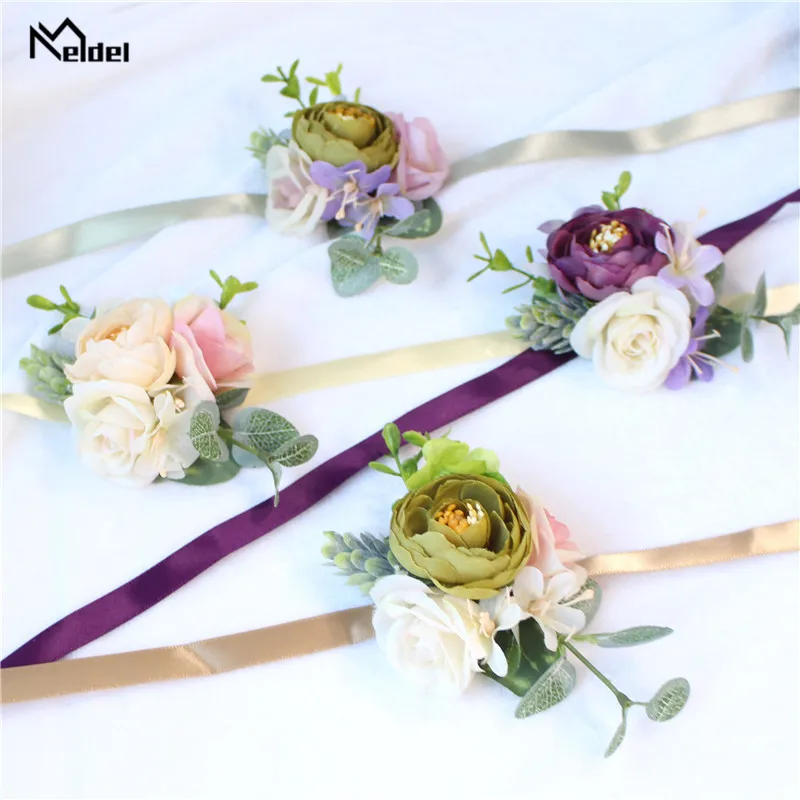 Meldel Cưới Corsages Và Boutonnieres Hoa Hồng Lụa Chú Rể Boutonniere Người Xòe Cưới Hôn Nhân Xòe Vòng Tay Hoa