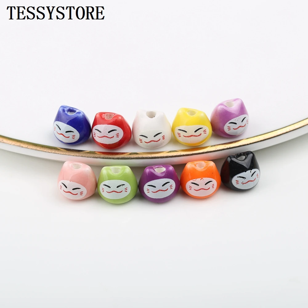 10pcs/lot Cute Smiling Ceramic Beads Mini Multicolor Kittens Straight Hole Beads For Jewelry Making Handmade Accessories
