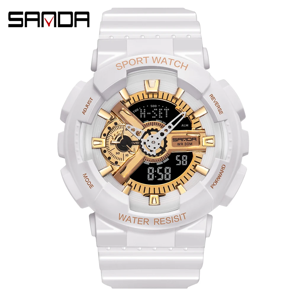 SANDA-Reloj de pulsera deportivo para hombre, cronógrafo masculino de doble pantalla, estilo militar G, resistente al agua