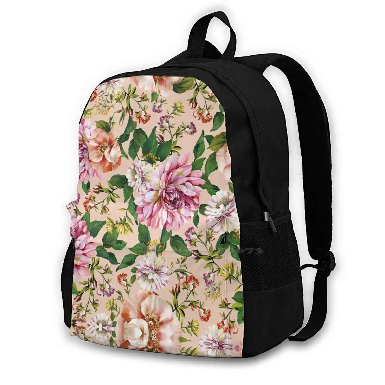 Watercolor Flowers Pattern Print School Bags For Teenage Girls Laptop Travel Bags Flowers Roses Nature Spring Summer Blooming