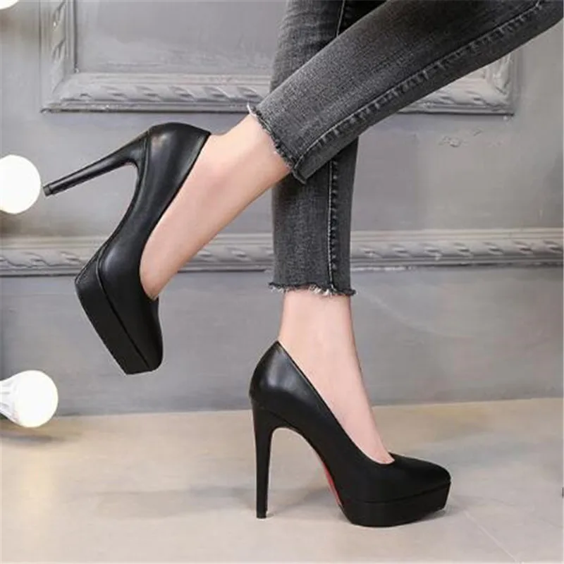 2025 Women 12cm High Heels 3cm Platform Fetish Nightclub Pumps Lady Leather Stiletto Heels Prom Red Bottom Catwalk Black Shoes