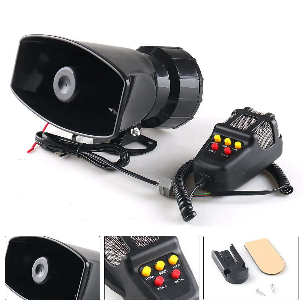 12V 80W 5-Sound Loud Car Warning Alarm Police Fire Siren 130dB Air Horn PA Speaker Car Accessories Car Warning Alarm