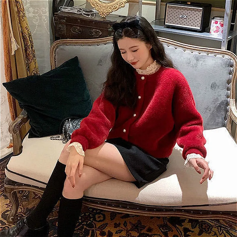 Kardigan Damski Jednolity Dzianinowy Retro Popularny Koreański Styl Sweter Swetry Najnowszy Codzienny Wszystko dopasowane Luźny O-Neck Vintage
