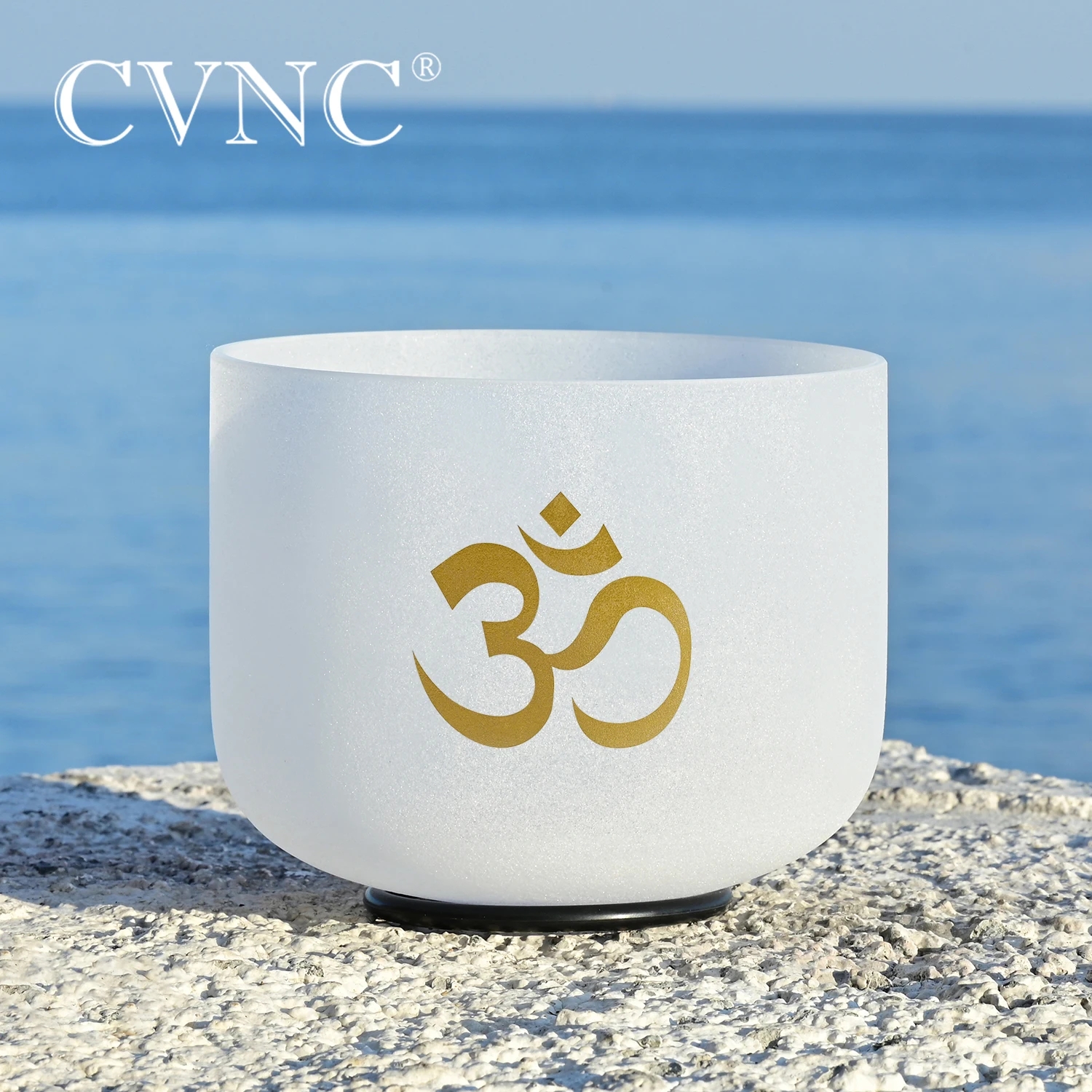 CVNC 8 Inch 528Hz C Note 5 octave Frosted Quartz Crystal Singing Bowl with OM Design with Free Rubber Mallet and O-ring