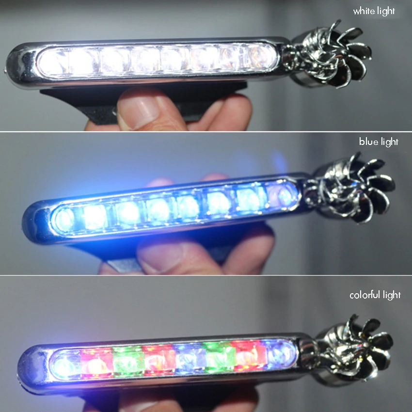 Luzes dianteiras do carro com rotação do fã, 8 leds, branco/azul/luz colorida, luz diurna exterior do carro movido a energia eólica