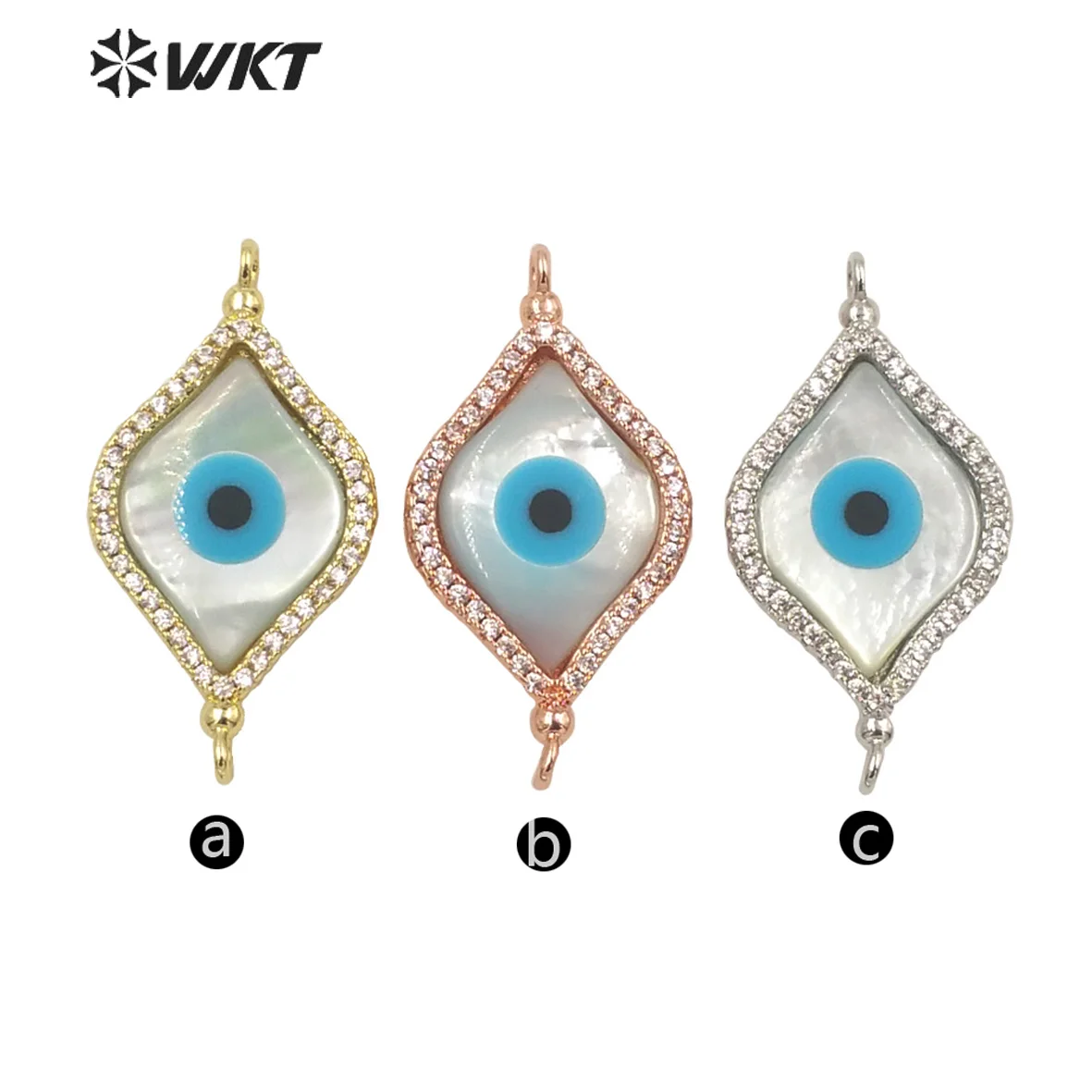 WT-MP225 Exclusive Fashion Sence Gold Plated Micropave Cubic Zircon Natural White Shell Evil Eye Pendant Charming Jewelry