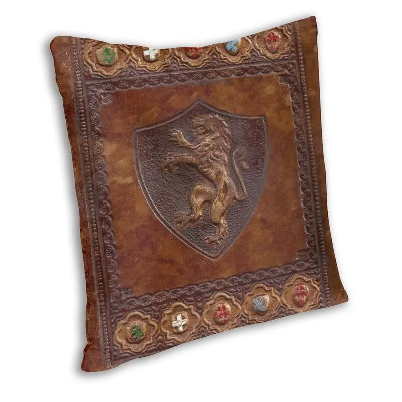 Personalized Hand Tooled Leather Medieval Book Cover Pillow Cover Home Decorative Vintage Medieval Pattern Cushion Cover for Car