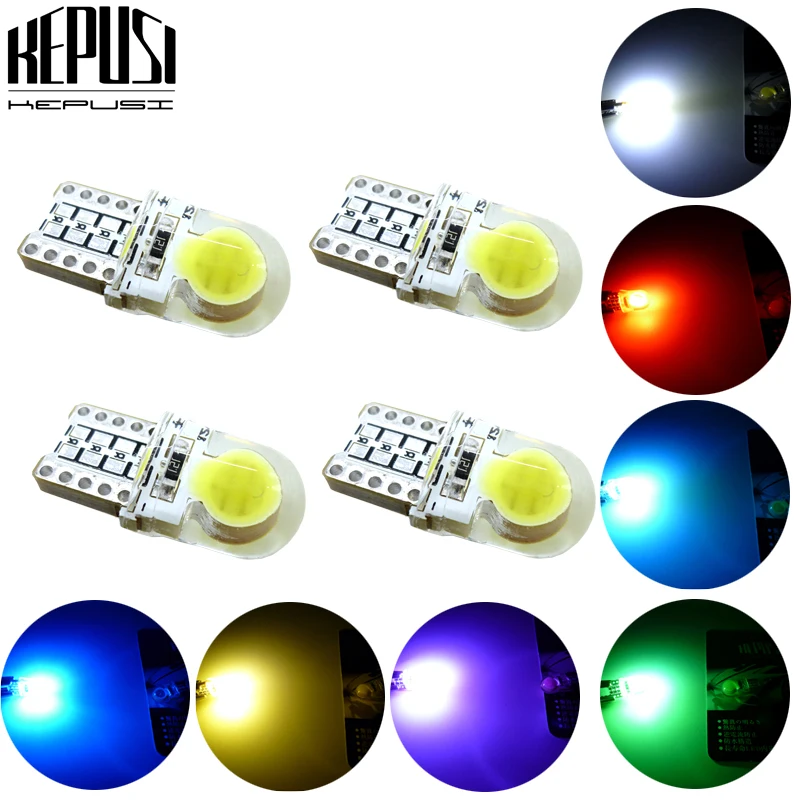 4x Car Led Bulbs T10 194 168 W5W COB LED Silica Bright White License Light Bulb Clearance Lamp Amber Purple Blue Red 12V