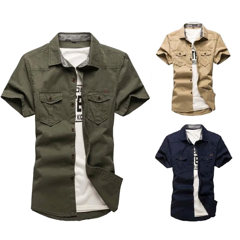 

Men Military Shirt Men's Cargo Tactical Shirts 100% Cotton Short Sleeve Work Safari Style Shirt Chemise Size 5XL