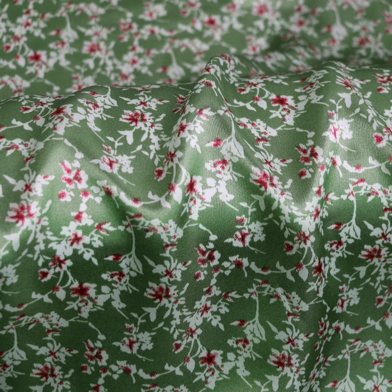 By Meter Retro Floral Fabric For Dress Shirt Scarf DIY Charmeuse Satin Material