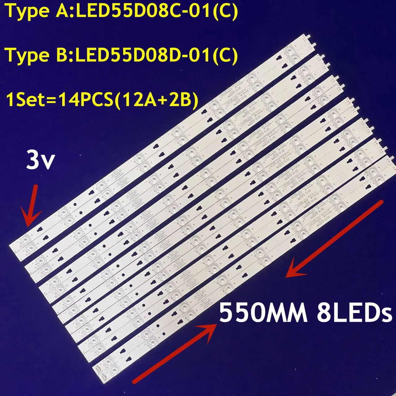 LED Backlight Strip 8 Lamp For LED55D8C-01(C) LED55D8D-01(C) 3035500842 For F55Y F55N G55Y-S LT-55MCF785Y LT-55MCF885 LS55H610N