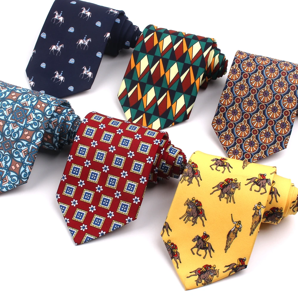 Gravatas estampadas florais para homens, gravatas clássicas estampadas para homens, moda de desenhos animados, 9 cm de largura, gravata de pescoço para festa de casamento