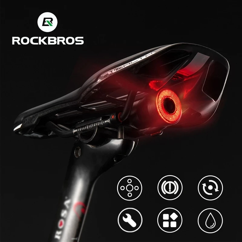 ROCKBROS Bike IPx6 Waterproof Smart Brake Sensing Light Auto Start/Stop LED Charging Cycling Taillight Bicycle Light Accessories