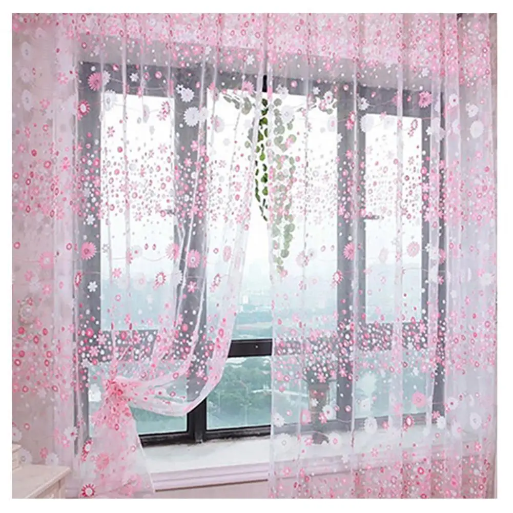 Ready Made Custom Flower Floral Voile Sheer Tulle Curtains for Living Room Bedroom Kitchen Door Window Home Decor