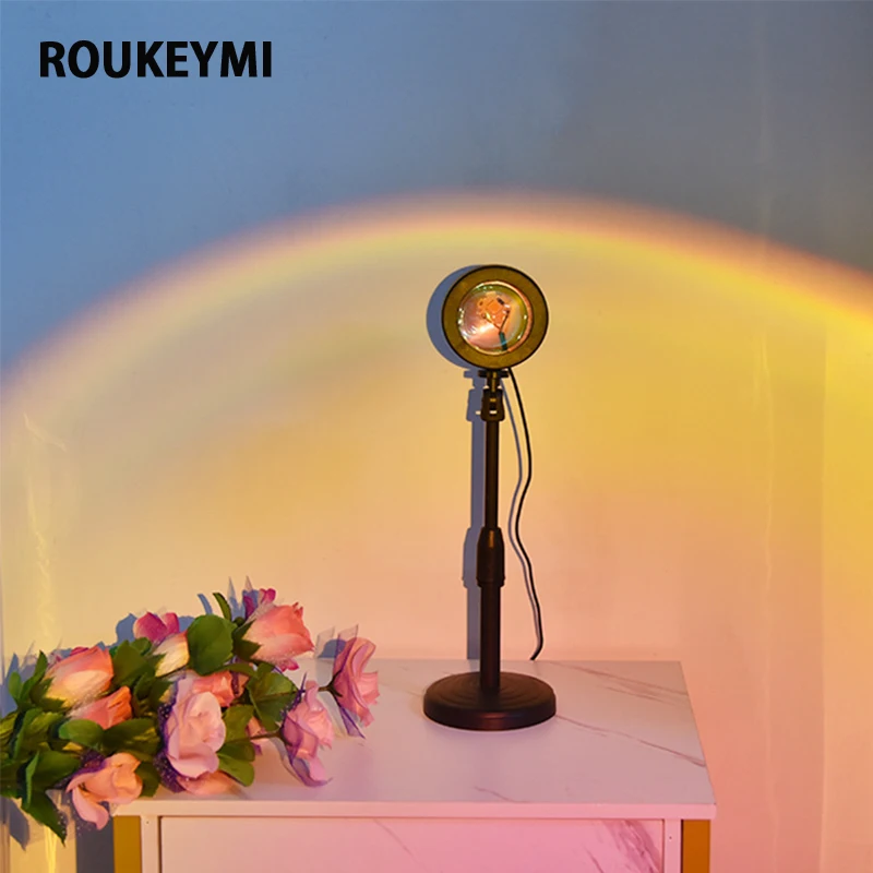 ROUKEYMI Sunset Lamps Rainbow Projector Night Light Projection Led Bedroom Rainbow Background Decor USB Atmosphere Desk Lighting