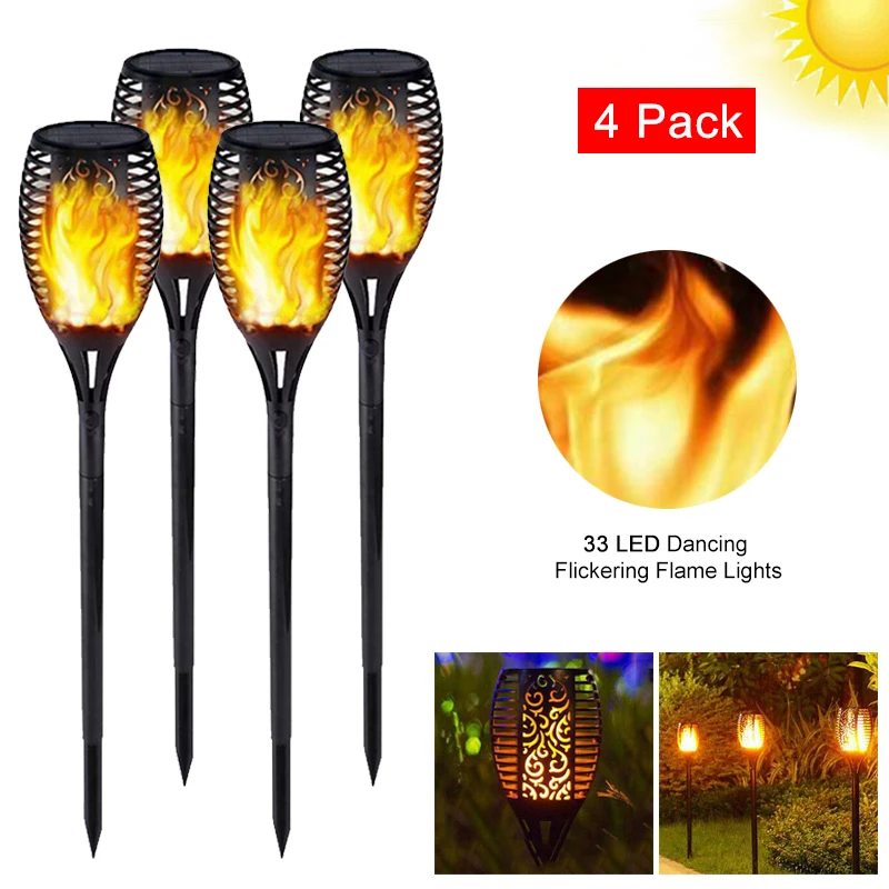 

1/2/4 Pcs 33LED Solar Power Outdoor Landscape Light Flickering Flame IP65 Waterproof Torches Yard Path Courtyard Decoration Lamp