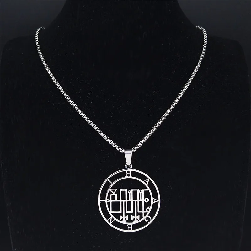 Stainless Steel Sigeal Sigil De Lucifer Satan Chain Necklaces HAAGENTI Lazer Key Baphomet Stamp Necklace Chain Jewelry N3520S03