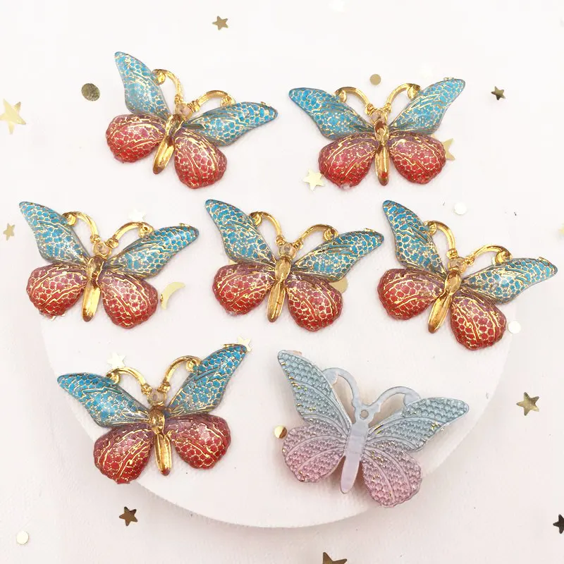 Shiny Colorful Butterfly Flat Back Rhinestone Appliques 10pcs 1 Hole Bead Wedding Decoration Home Craft  Christmas Gift DIY O4