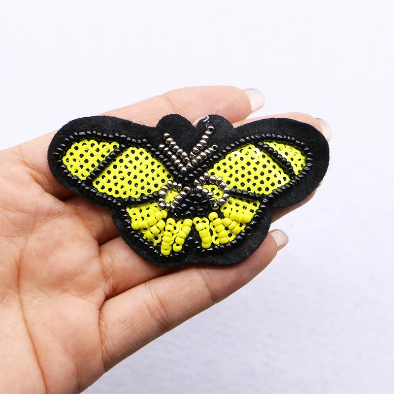 

2 PCS Hand Sewn Beaded Sequin Insect Butterfly Applique Embroidery Garment Decoration Patch Beaded DIY Hand Sewn