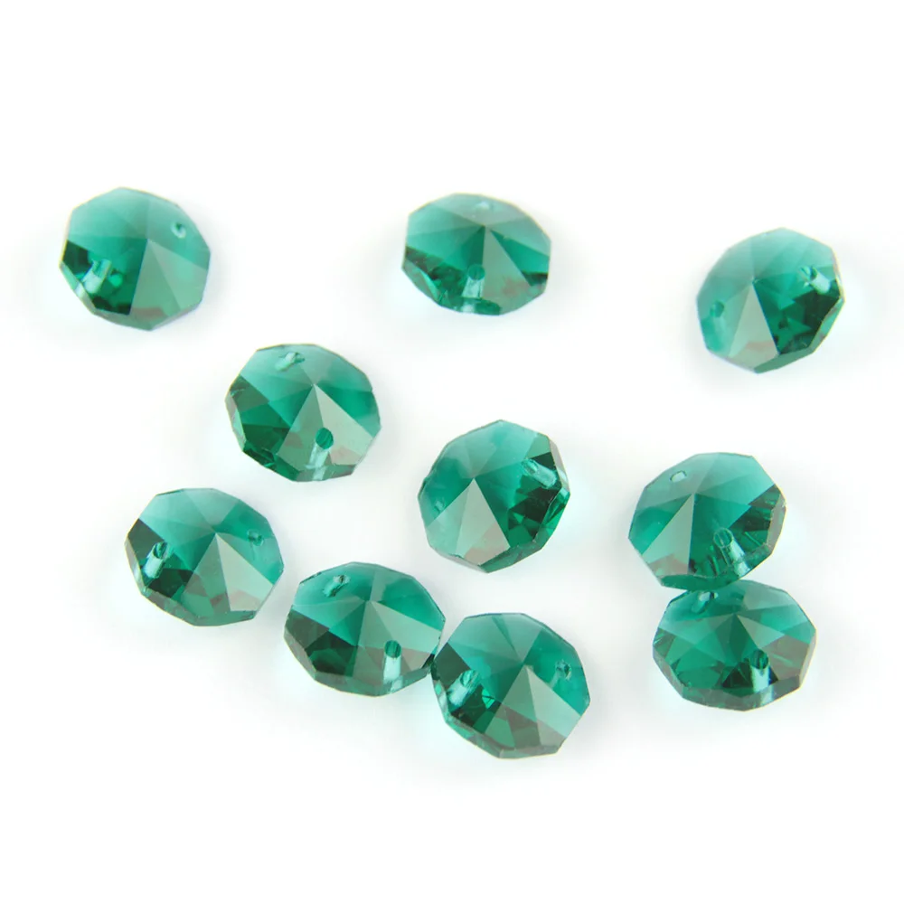 

1000pcs/lot 14mm Zircon Green Octagon Crystal Beads In Two Holes Chandelier Lamp Beads Decorating Christmas Tree Beads