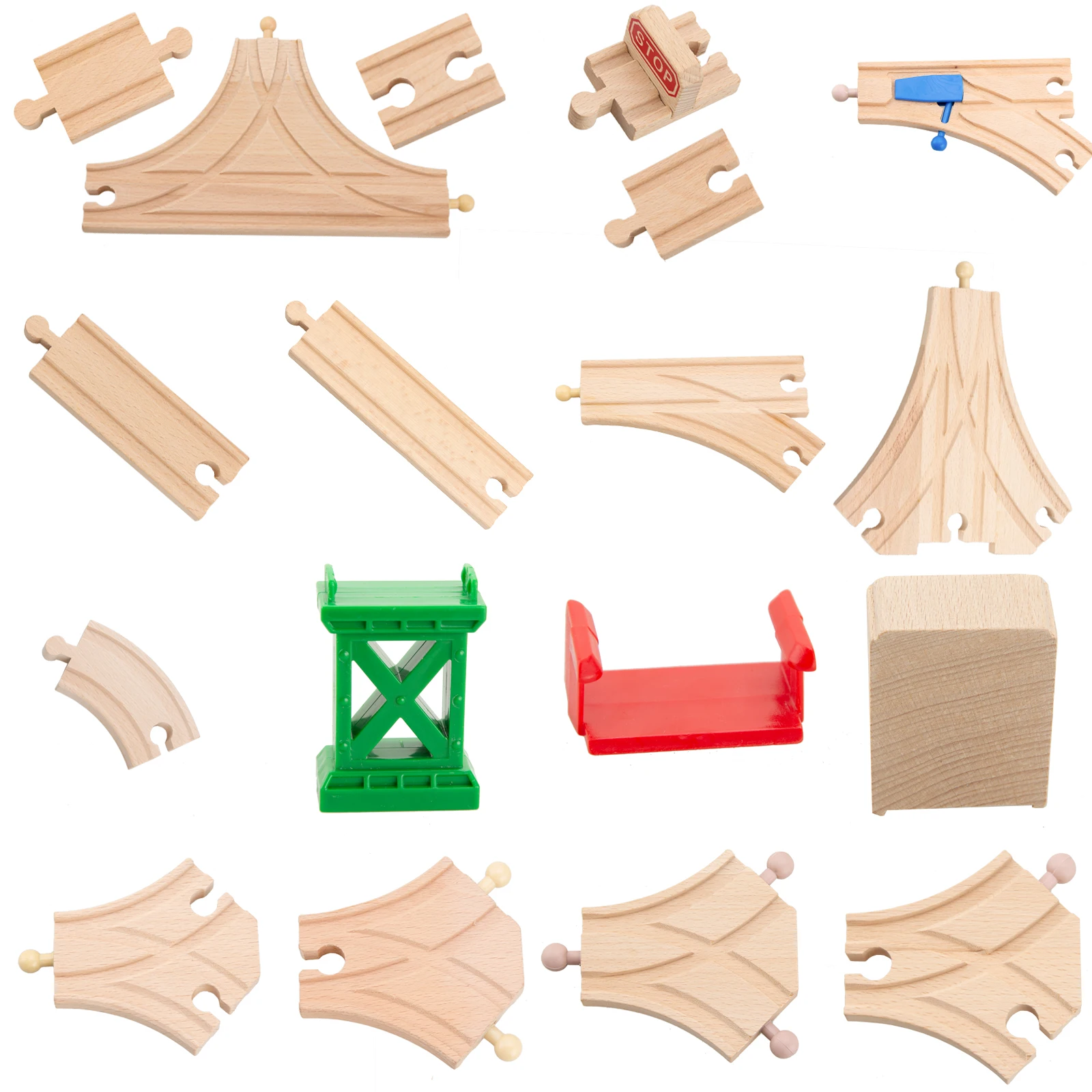 TBKJOYS Wooden Train Track Railway Accessories All Kinds of Wood Track Variety Component Educational Toys