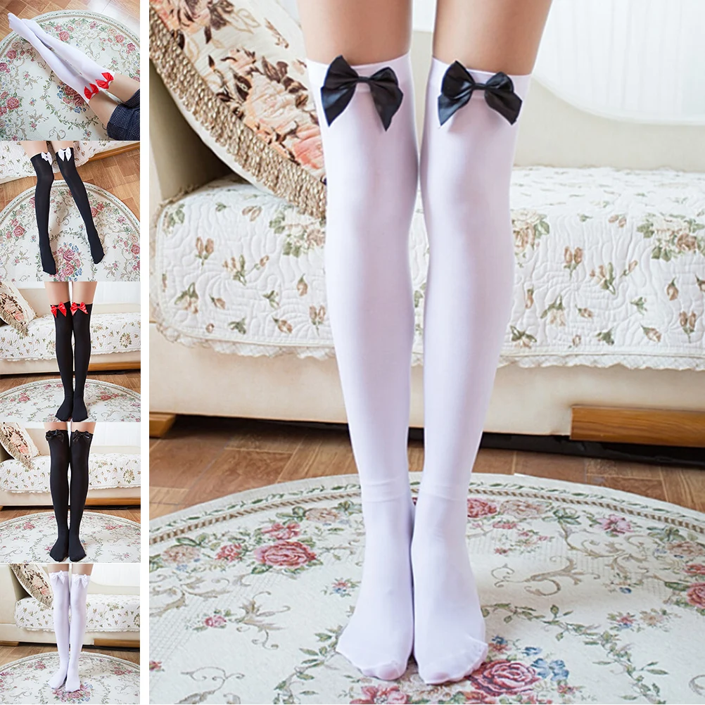 

1Pair Thigh High Sheer Bow Stockings Fashion Sexy Over Knee Stockings Hosiery Nets Stay Up For Sweet Lady Girls