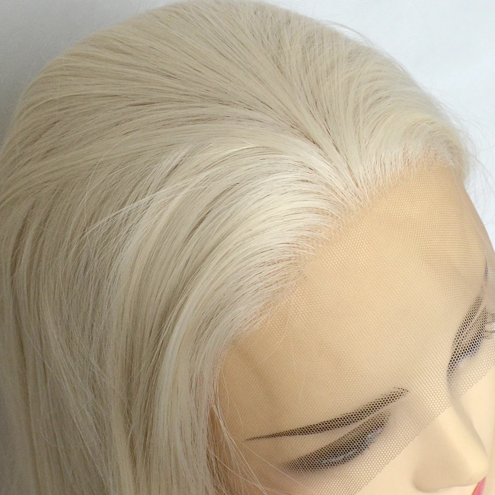 Voguequeen Platinum Blonde Synthetic Lace Front Wig Long Wave Hair Heat Resistant Fiber Natural Hairline For Women