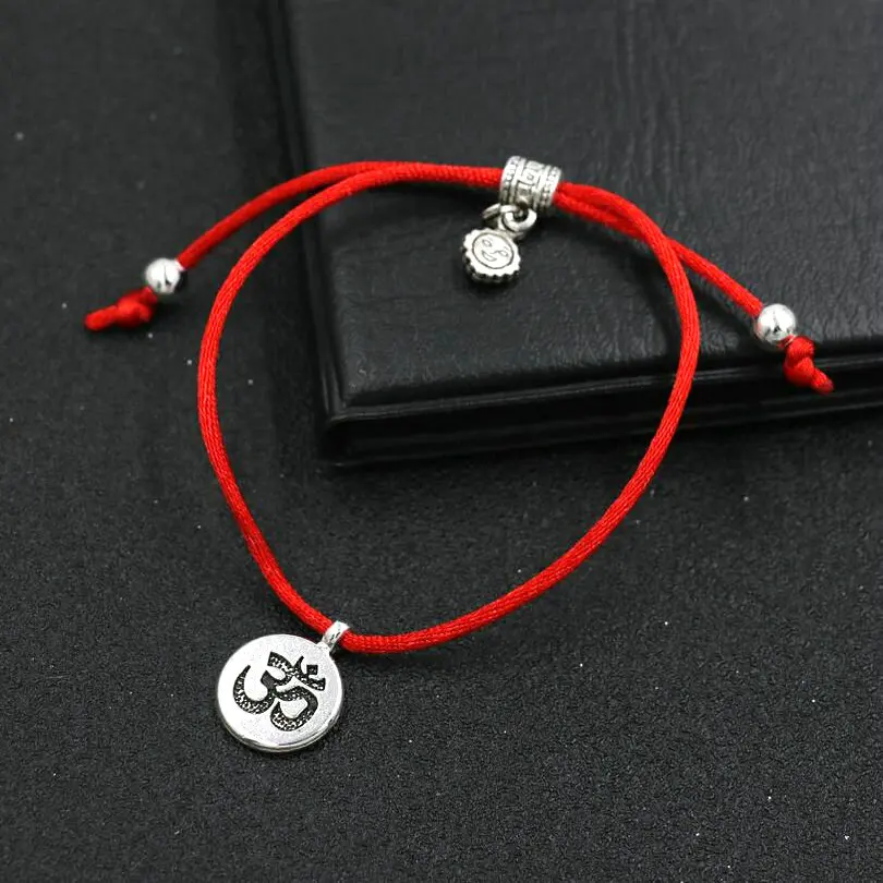 Buddhism Silver Color Red Rope Thread Cords Chakra OM Lotus Buddha Bracelets Girl Boy Kids Couples Love Lucky Jewelry Pulsears