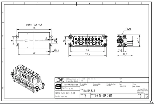 Imagen 2 del producto 09200162812 HARTTING alemán alemán HARTTING alemán Han 16A-BU-S núcleo madre de 16 pines original