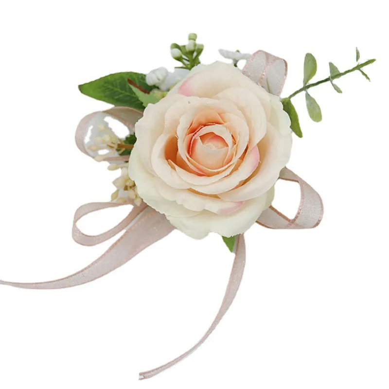 Ramillete de champán para hombre, flores artificiales hechas a mano, Boutonniere para decoración de boda, novedad