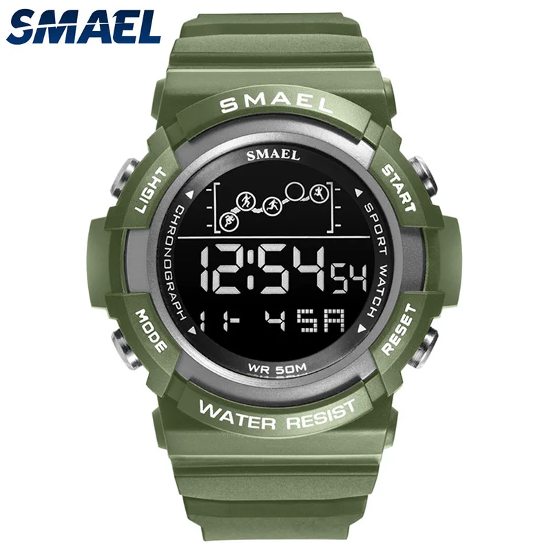 

Sport Watch Men Digitak Clock SMAEL Mens Wristwatches LED Alarm Clocks Male Army Green Bracelet 1426 Waterproof Watches Digital