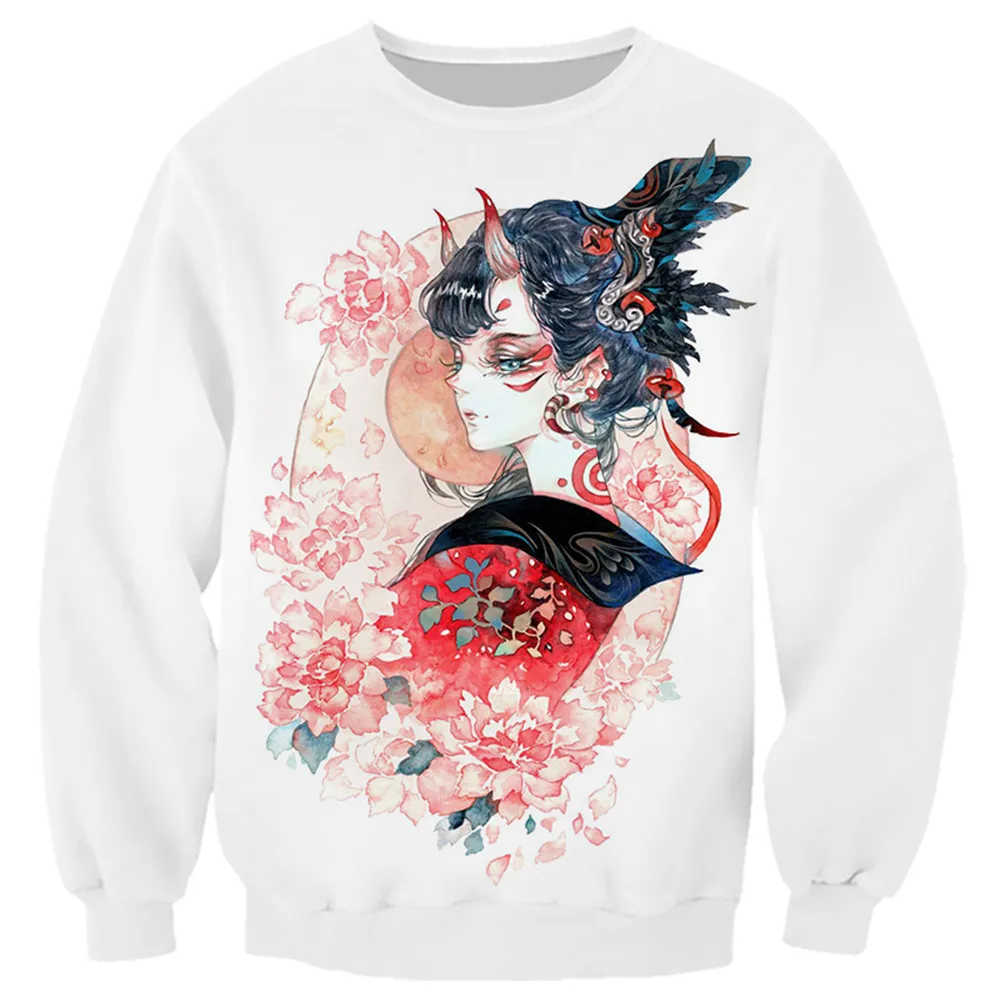 HX Sakura Samurai Sweatshirts 3D Graphic Samurai Culture Pullovers Tops Religious Belief Harajuku Casual Men Clothing