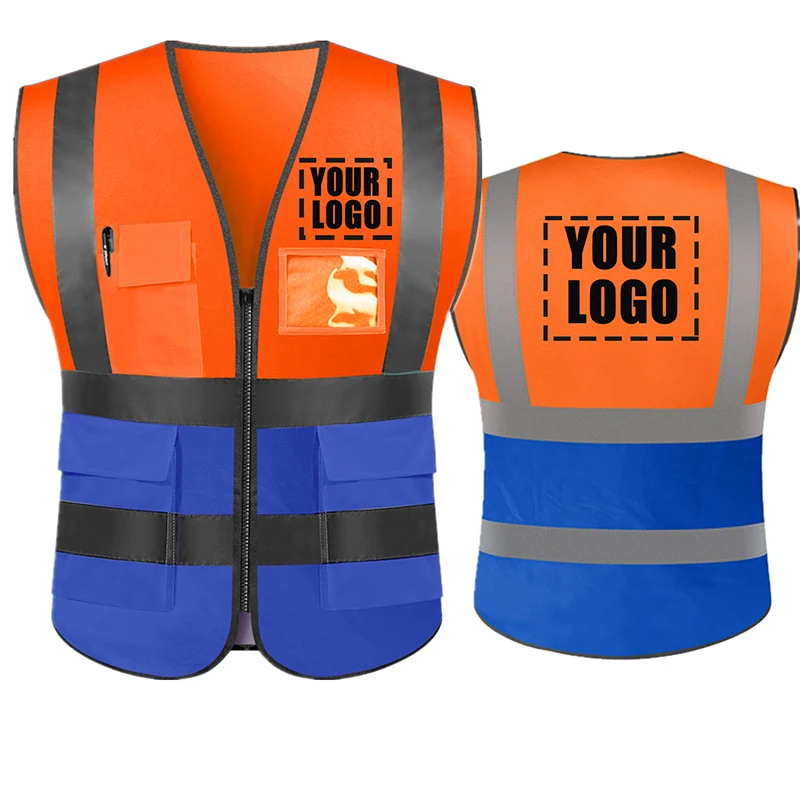 Colete de segurança reflexivo logotipo personalizado texto colete de trabalho de alta visibilidade uniformes de trabalho de construção colete de segurança do engenheiro