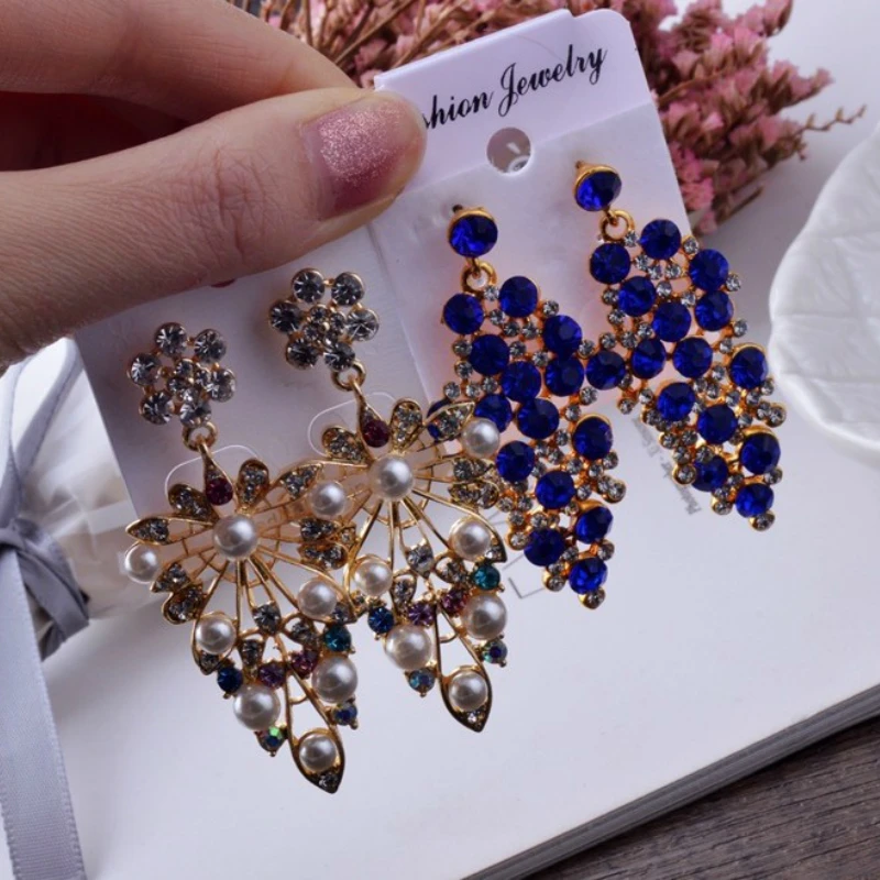 Fashion Simulated Pearl Crystal Flower Drop Earrings for Women Bride Wedding Party Earrings Gift Wholesale 12 Pairs Mixed Lot