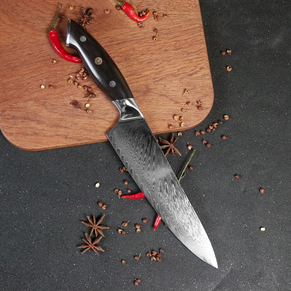 New 67-layer Damascus Kitchen Chef's Knife 8-inch Professional Japanese Kitchen Knife Ebony Handle Slicing Knife Gift