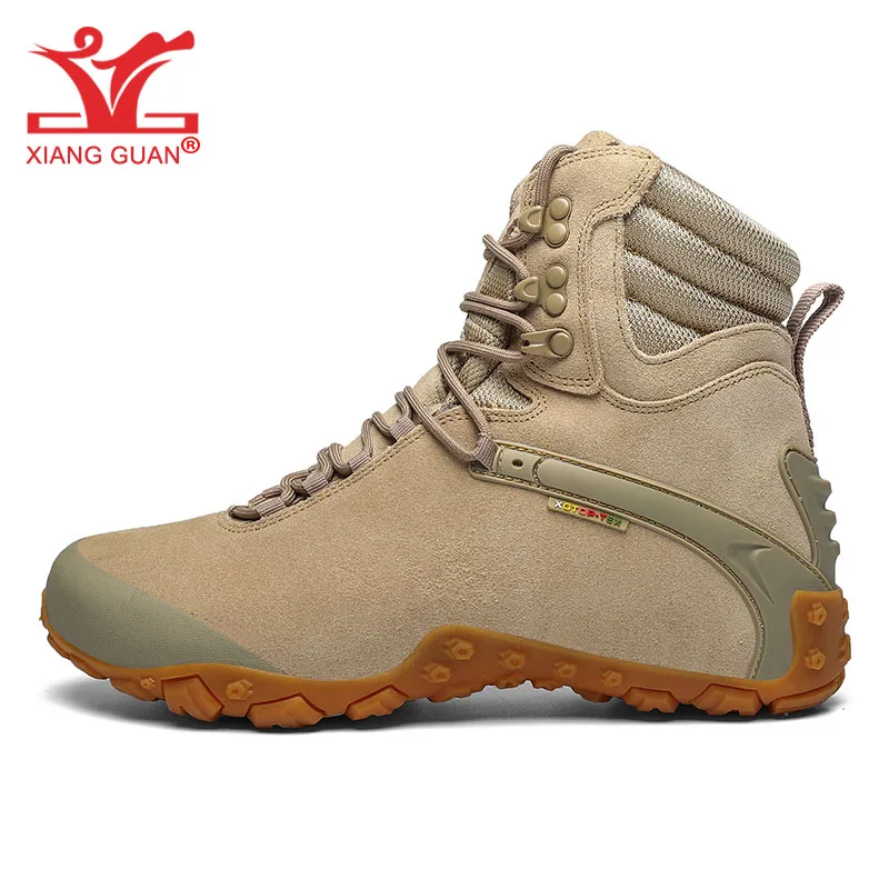 

XIANG GUAN Hiking Boots Men Women Waterproof Mountain Shoes Cow Leather Sandy Black High Outdoor Tactical Army Climbing Trekking